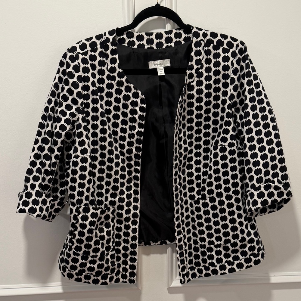Dressbarn Women’s Size 1X Black White Geometric Print Blazer Jacket